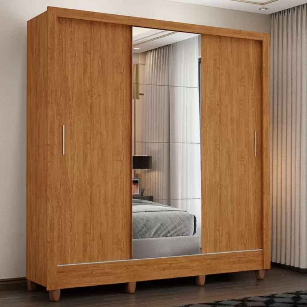 Guarda Roupa Carioca Móveis Santiago Plus 3 Portas 3 Gavetas com Espelho e Pés Cinamomo