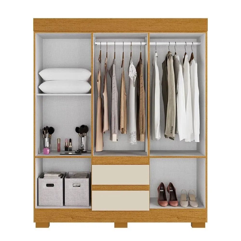 Guarda Roupa ACP Maya 6 Portas 2 Gavetas com Pés Cinamomo/Off White