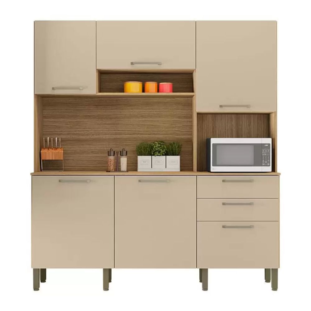 Cozinha Ferrara 6 Portas e 2 Gavetas Freijó Vanilla Kits Paraná