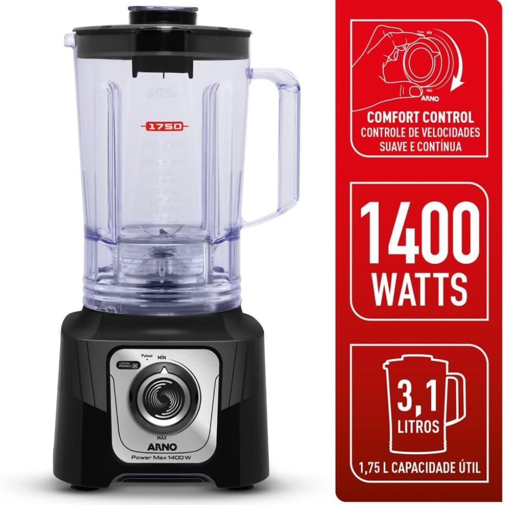 Liquidificador Arno LN65 Power Max Comfort 1400 Preto