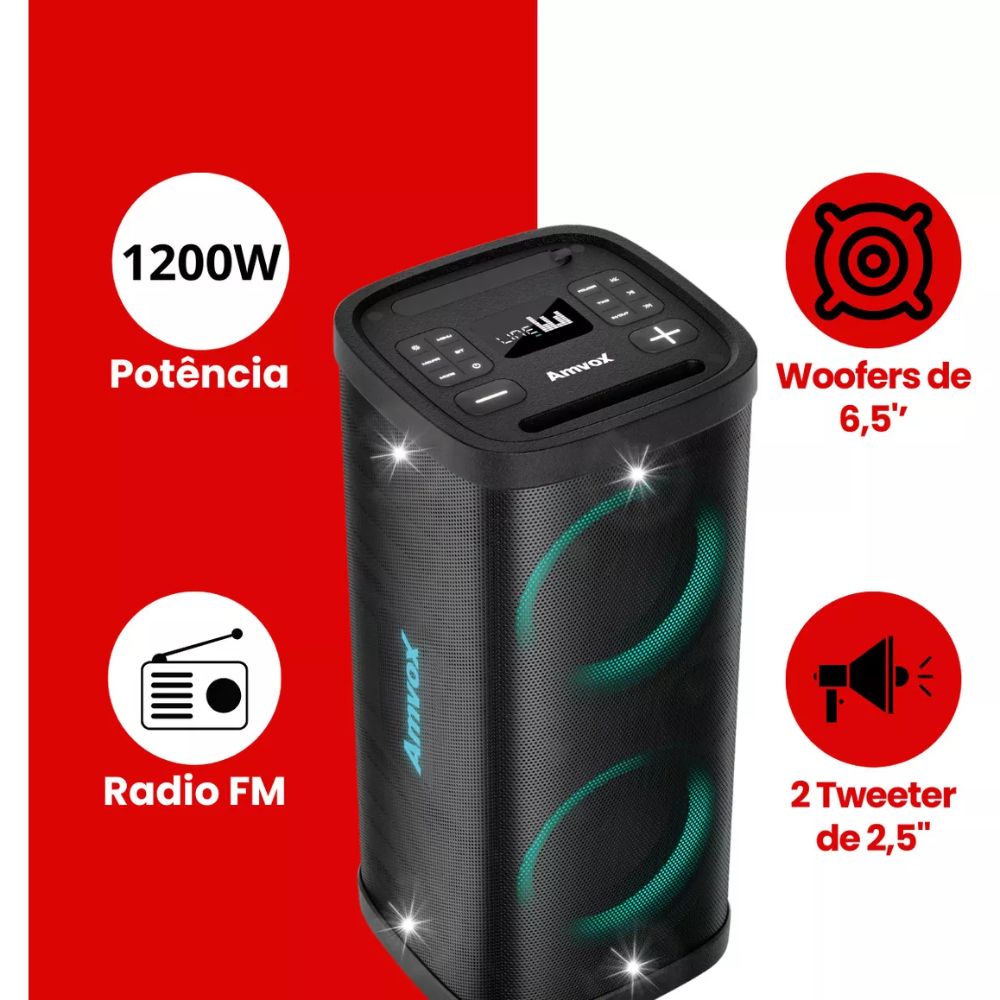 Caixa de Som Amplificada Amvox ACA 1200 Party Vox Elite 1200W