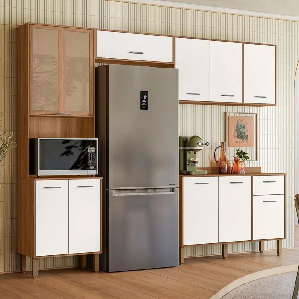 Cozinha Nicioli Paolla 4 Peças com Balcão Ipê/Off White