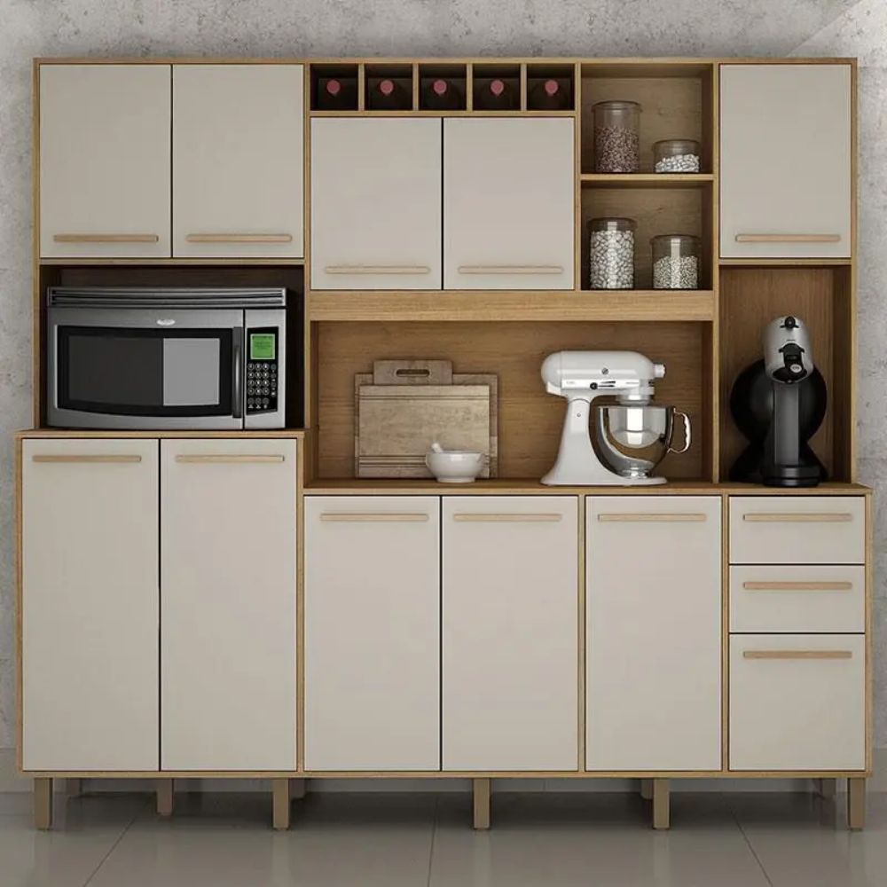 Armário de Cozinha Valdemóveis Petra 10 Portas Cinamomo/Off White