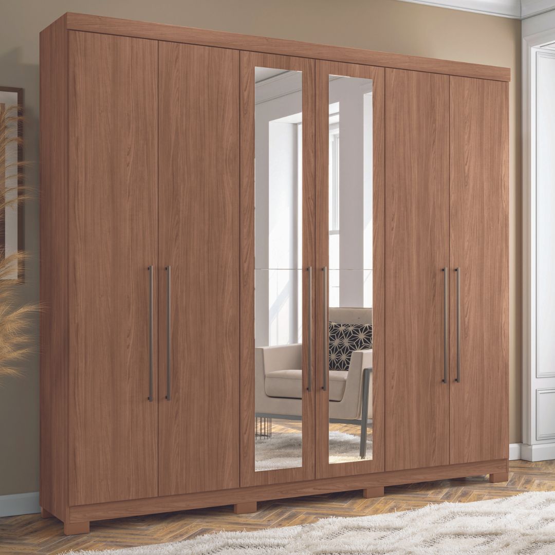 Guarda Roupa Santos Andira 6 Portas Imaginare Com Espelho e Pes Jatoba