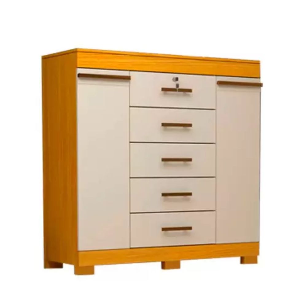 Cômoda 5 Gavetas 2 Portas Com Sapateira Diana ACP Móveis Cinamomo/Off White