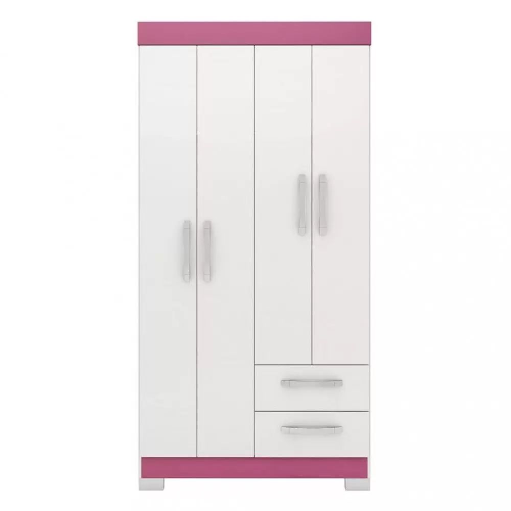Guarda Roupa Solteiro 4 Portas 2 Gavetas Flex NT 6010 Notável Móveis Branco New/Rosa