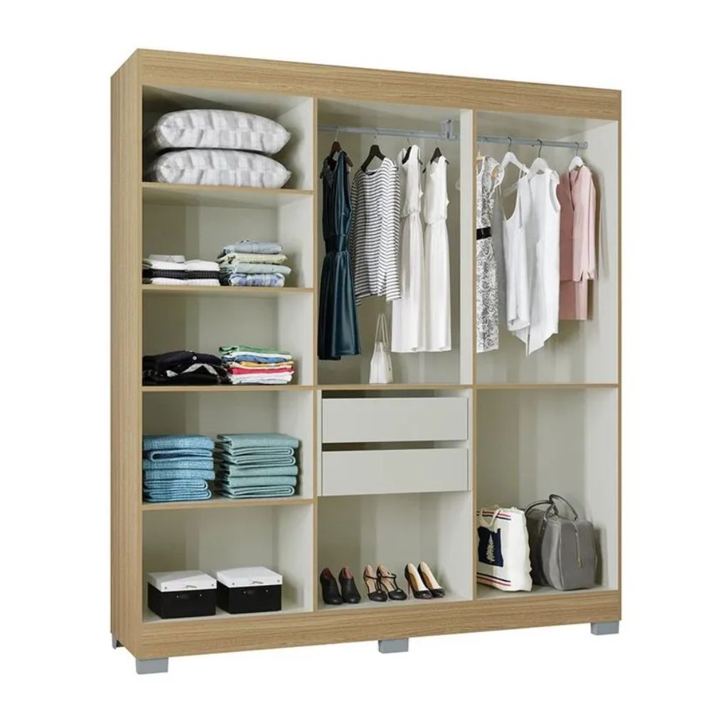 Guarda Roupa Poquema Barcelona 6 Portas 2 Gavetas Damasco/Off White