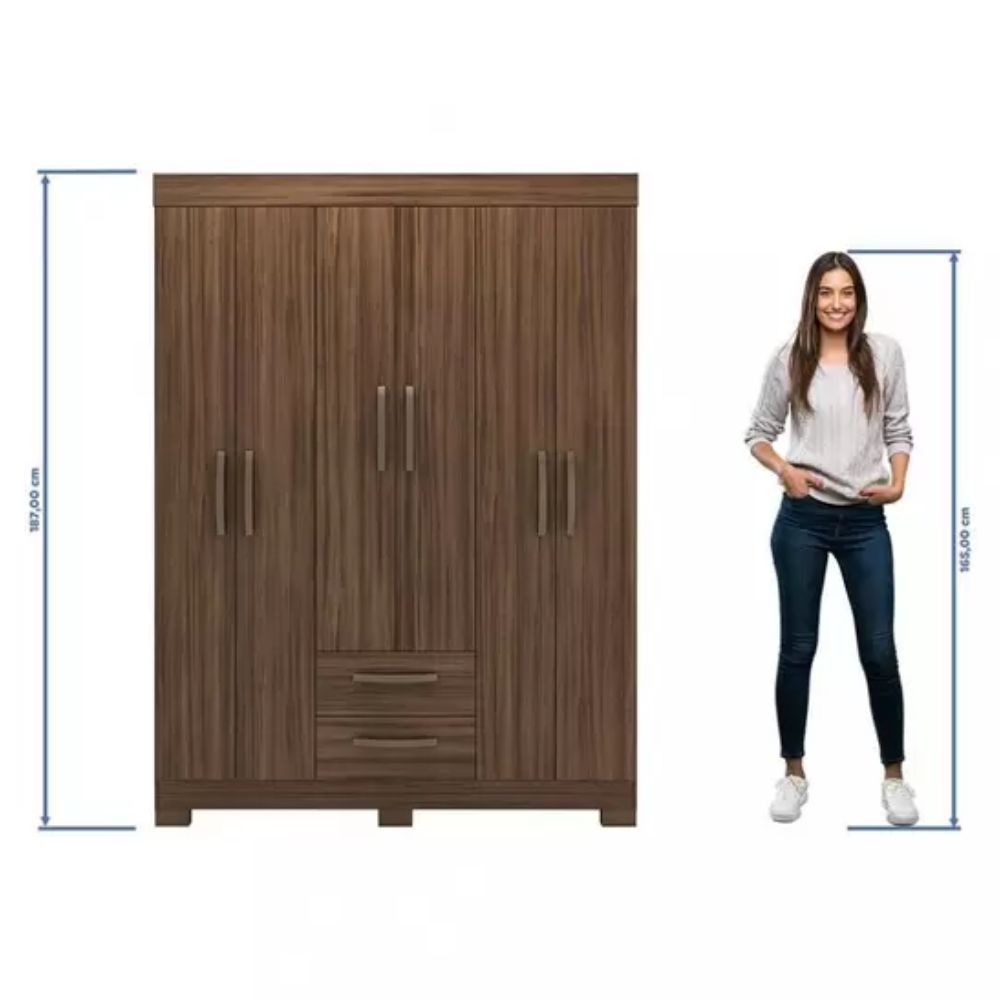 Guarda Roupa Solteiro 6 Portas 2 Gavetas NT 6015 Notável Móveis Nogal Trend