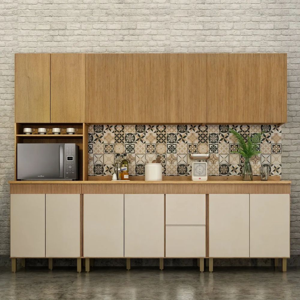 Cozinha Valdemóveis Dakota 5 Peças com Balcão Cinamomo/Off White