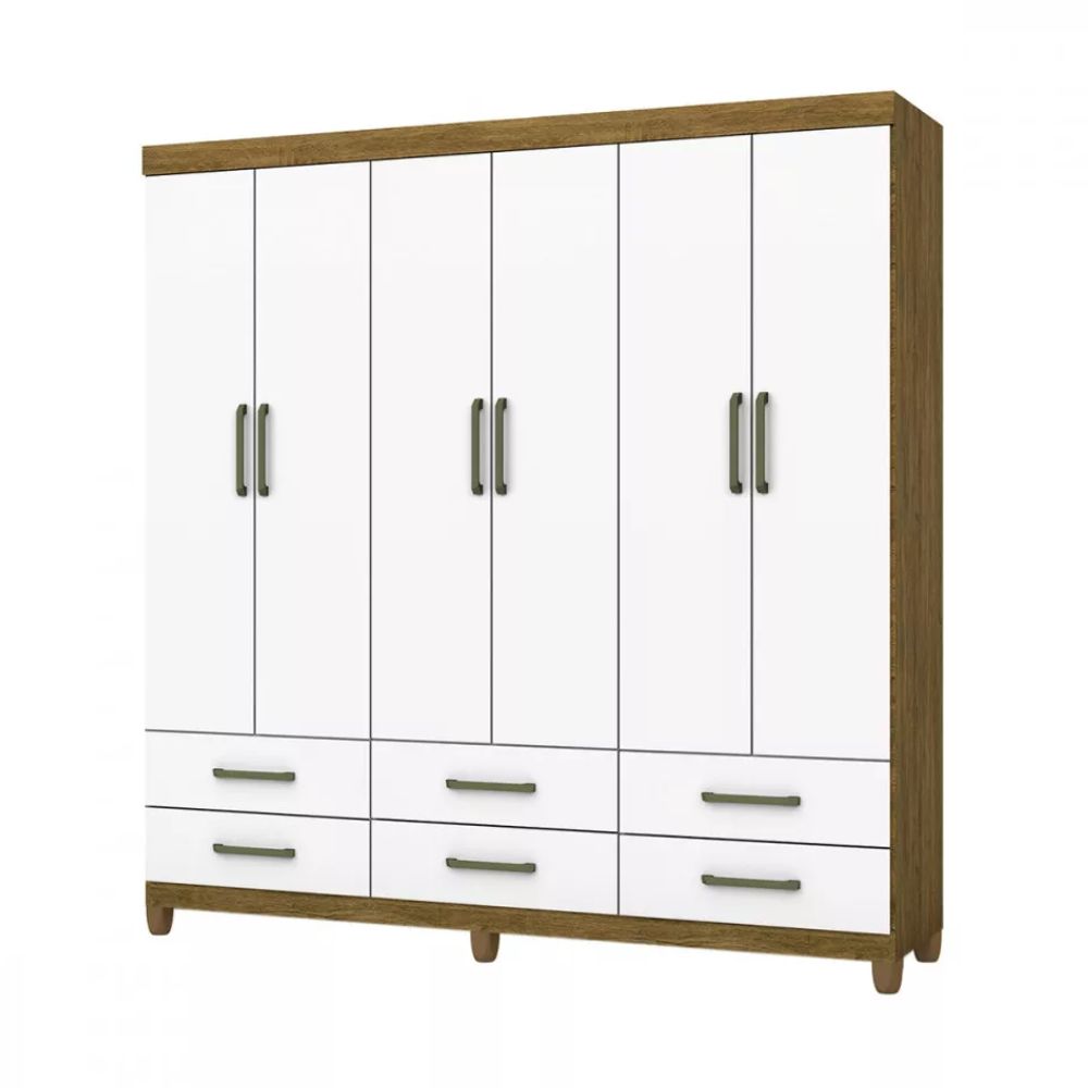 Guarda Roupa Recife Casal 6 Portas 2 Gavetas Carioca Cinamomo/Branco