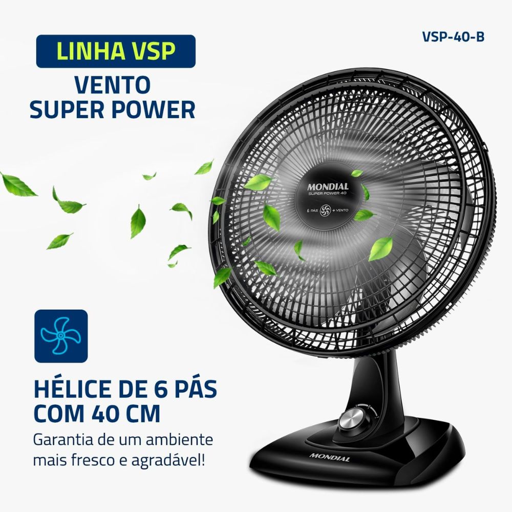 Ventilador de Mesa Mondial Super Power VSP-40-B Preto