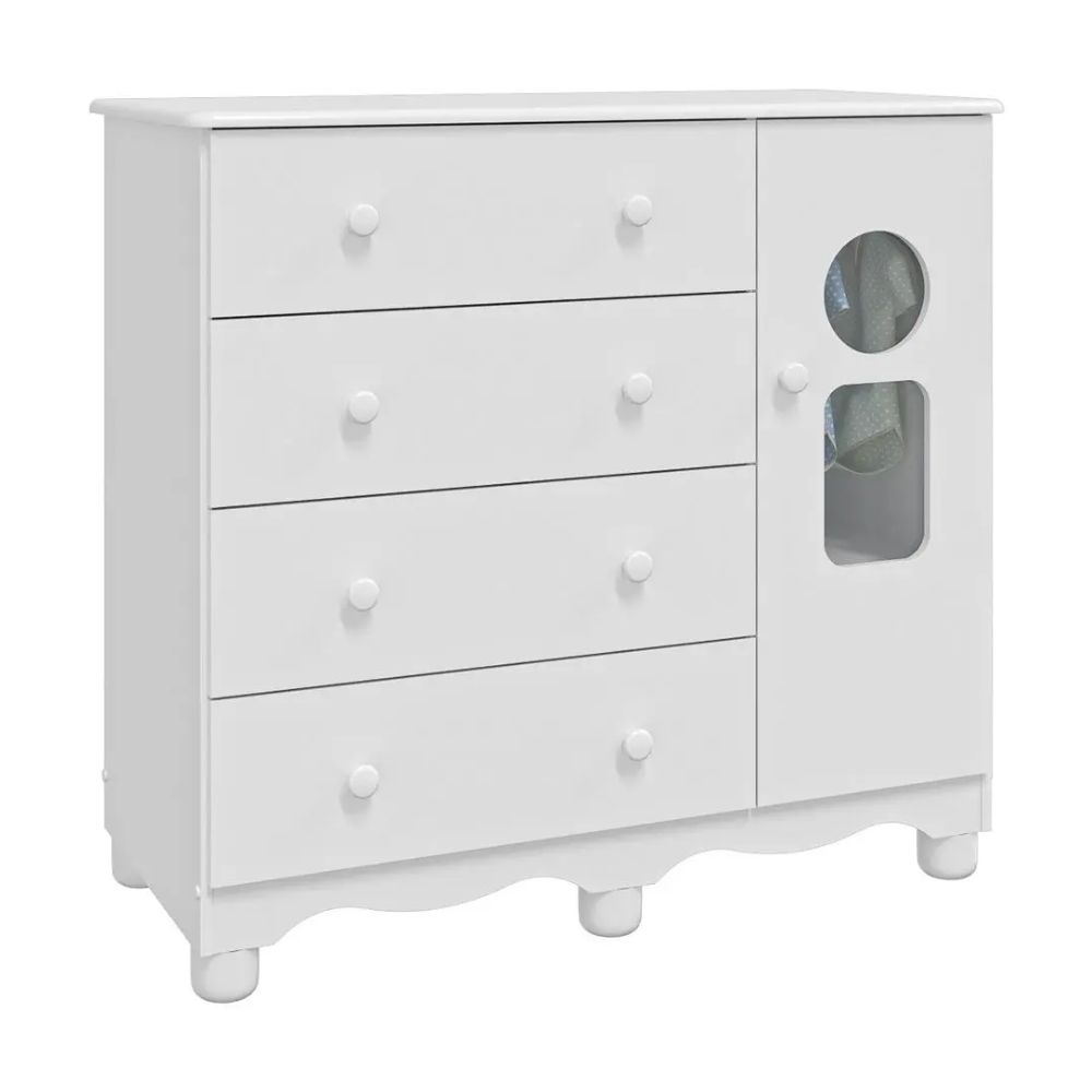 Cômoda Infantil Tedy 4 Gavetas 1 Porta  Móveis Peroba