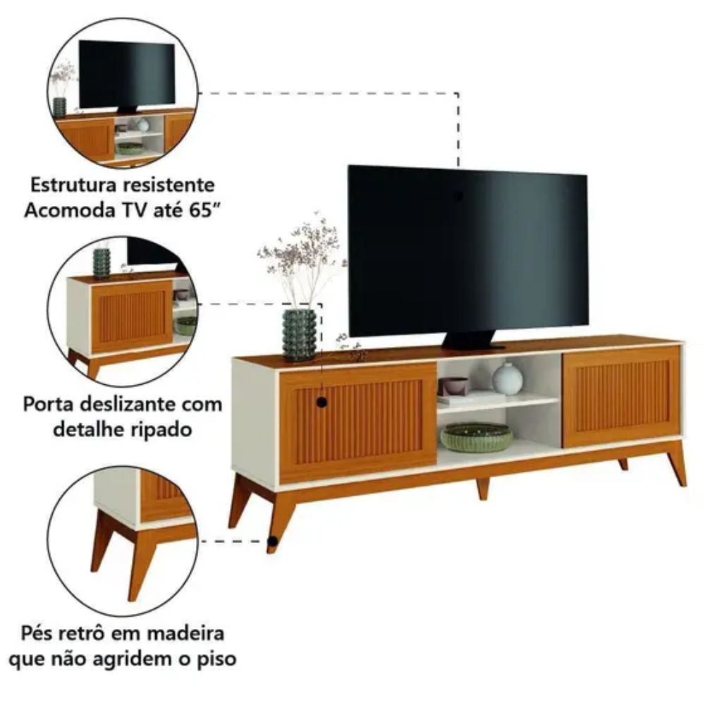 Rack EDN King 2 Portas Deslizantes Off White/Cedro