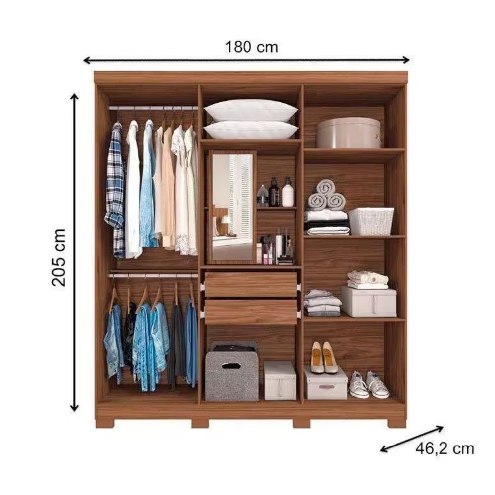 Guarda-Roupa Panan New Milena com Espelhos Externos 6 Portas Cinamomo/Off-White
