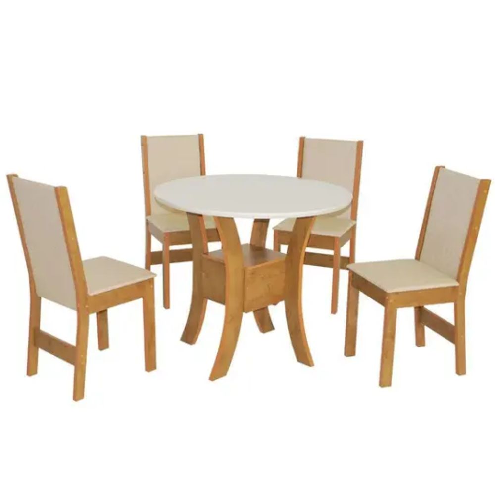 Mesa de Jantar Redonda Ayla Elane São Carlos Cinamomo/Off White