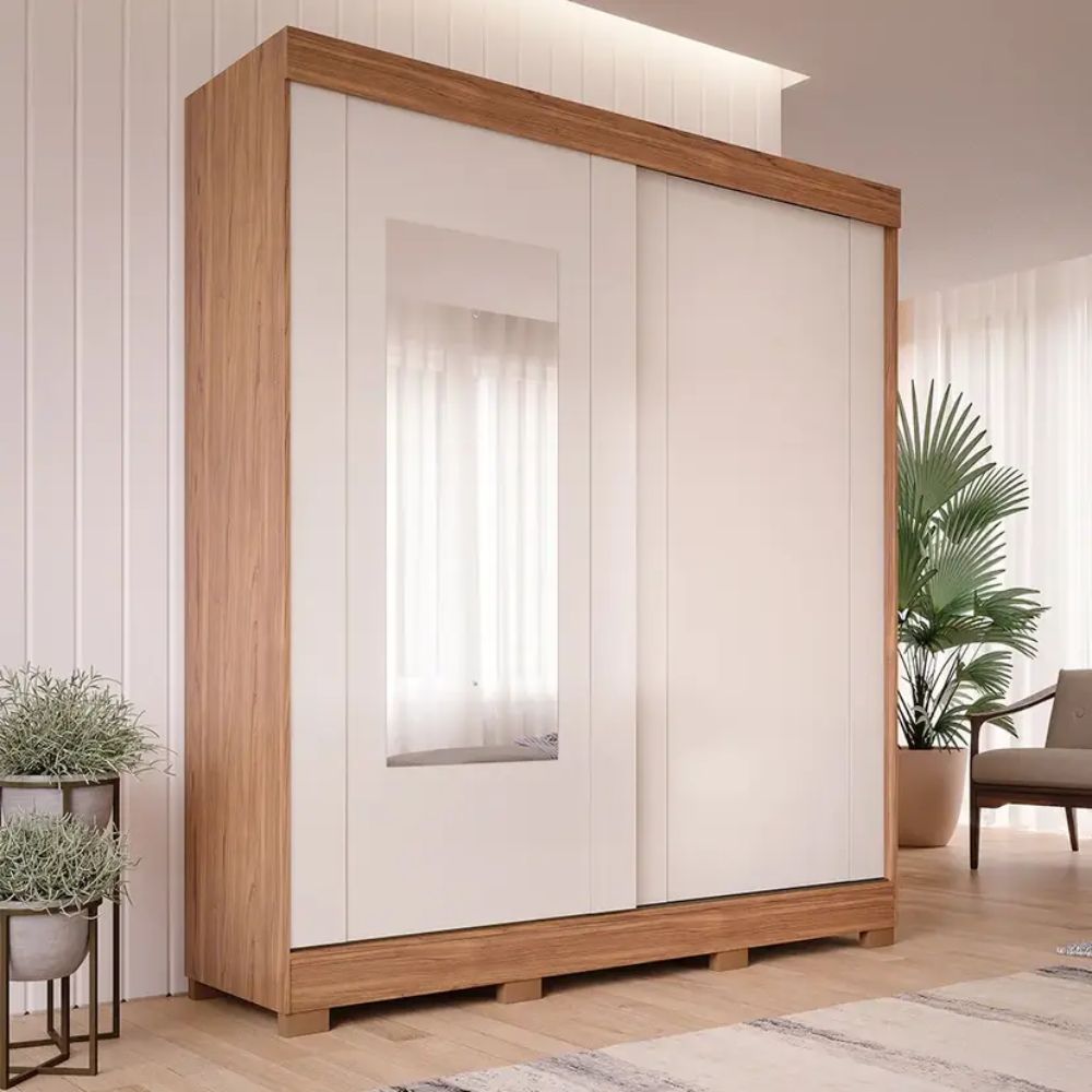 Guarda-Roupa Casal Cinamomo/Off White 2 Portas Correr 3 Gavetas Ilhéus Panan