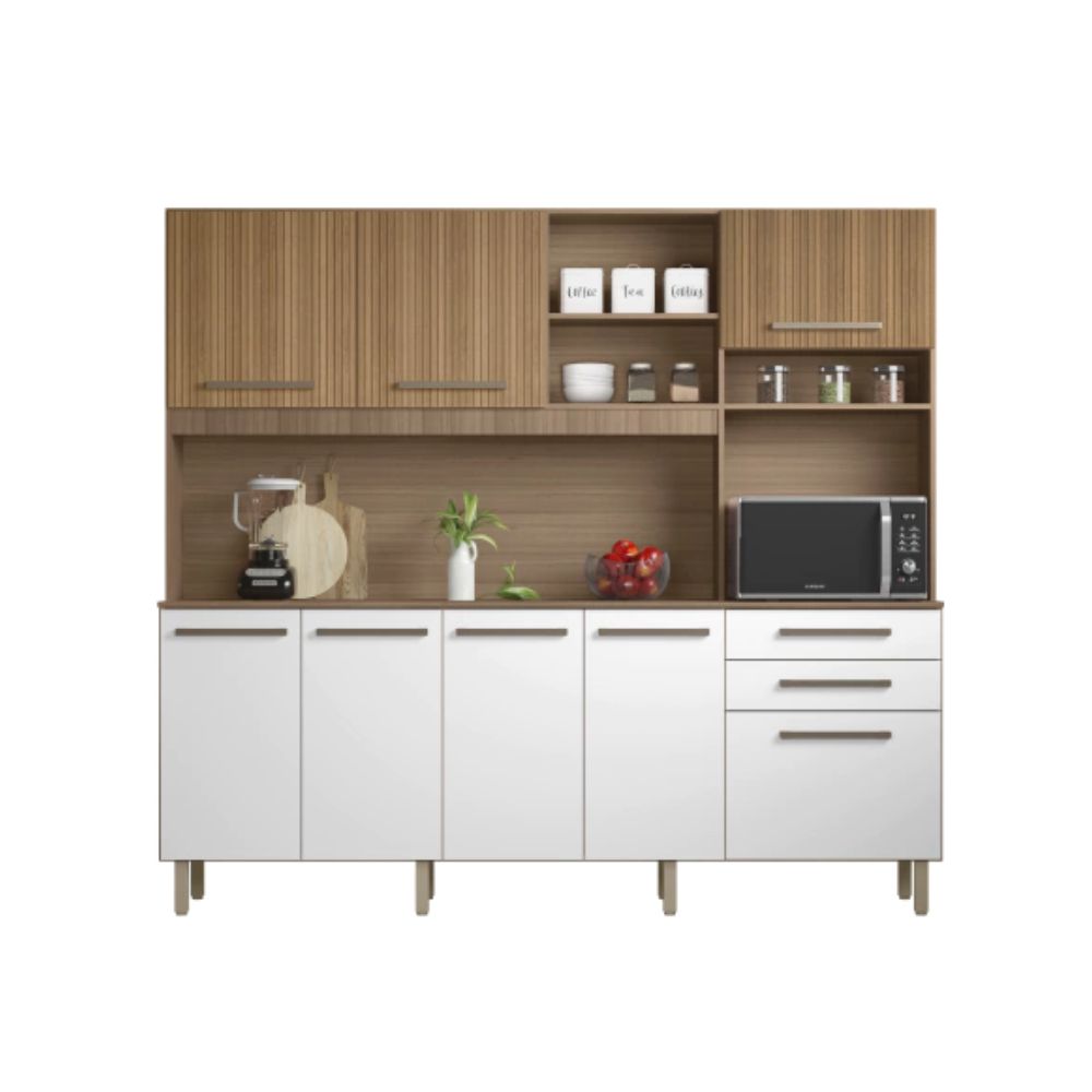 Kit Cozinha Madine Ibiza 2130 Montana/Branco/Ripado
