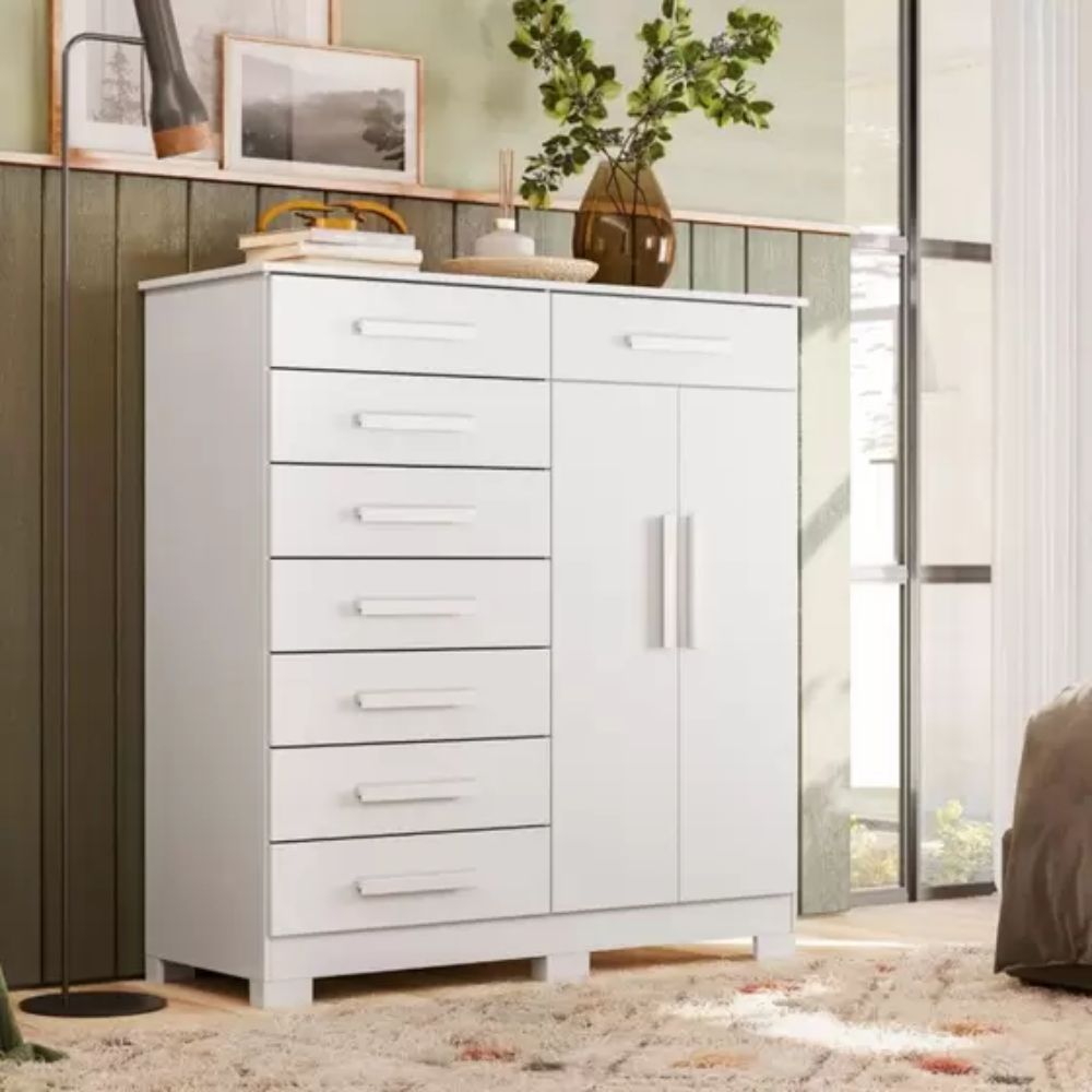 Cômoda 2 Portas 8 Gavetas Verona Albatroz Branco Fosco