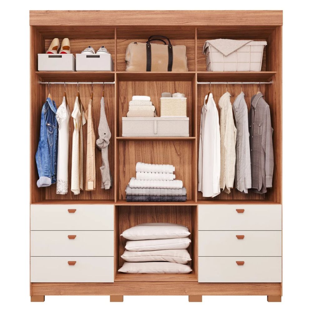 Guarda Roupa Panan Alice 3 Portas 6 Gavetas Cinamomo/Off White