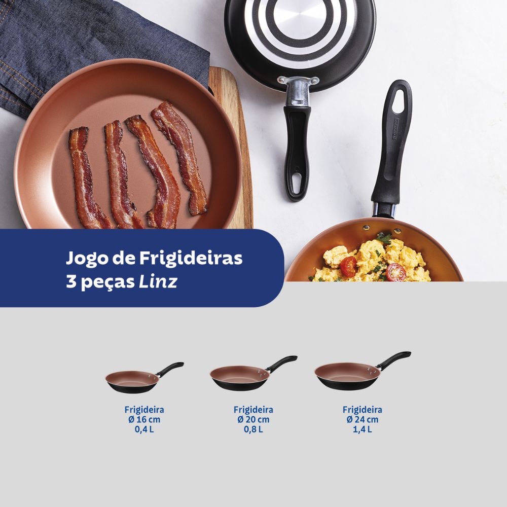 Jogo de Frigideiras Tramontina Linz - Antiaderente Starflon Max - Preto