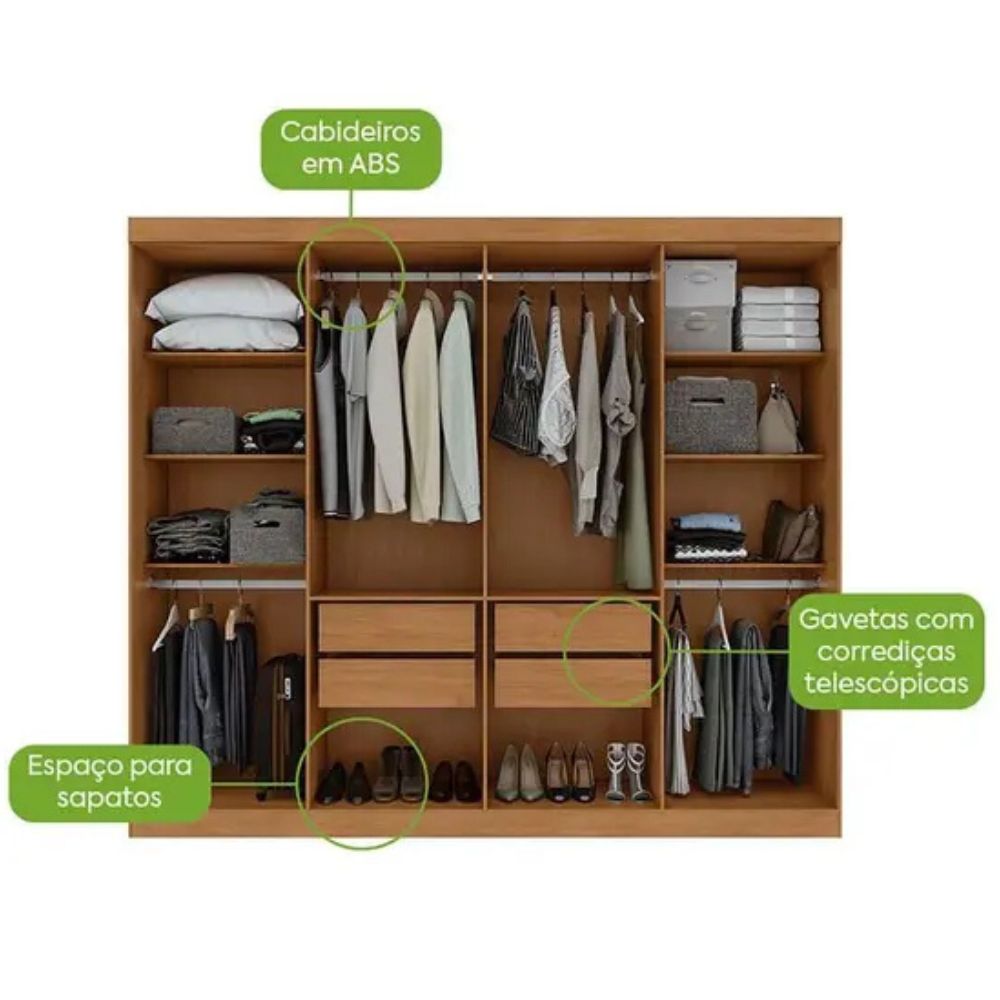Guarda Roupa Lopas 8 Portas Andara Soft Amêndoa Clean