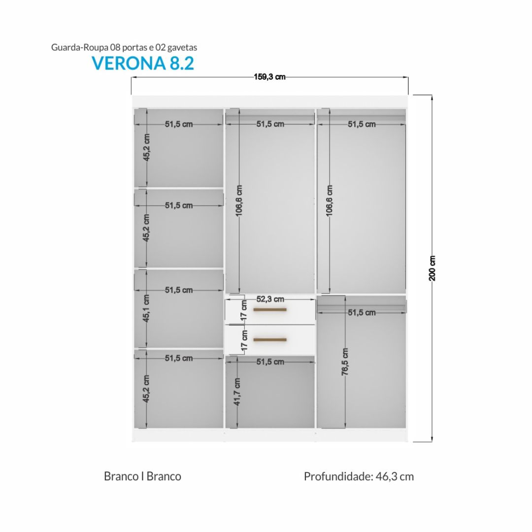 Guarda Roupa Santos Andira Verona 8.2 C/pes Branco