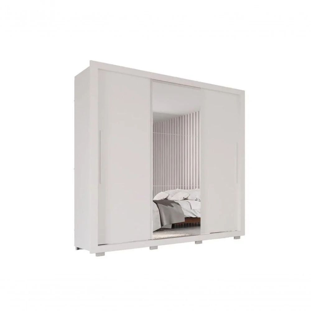Guarda Roupa Casal Panamá Porta Espelho Central 3 Portas 4 Gavetas Salleto Branco