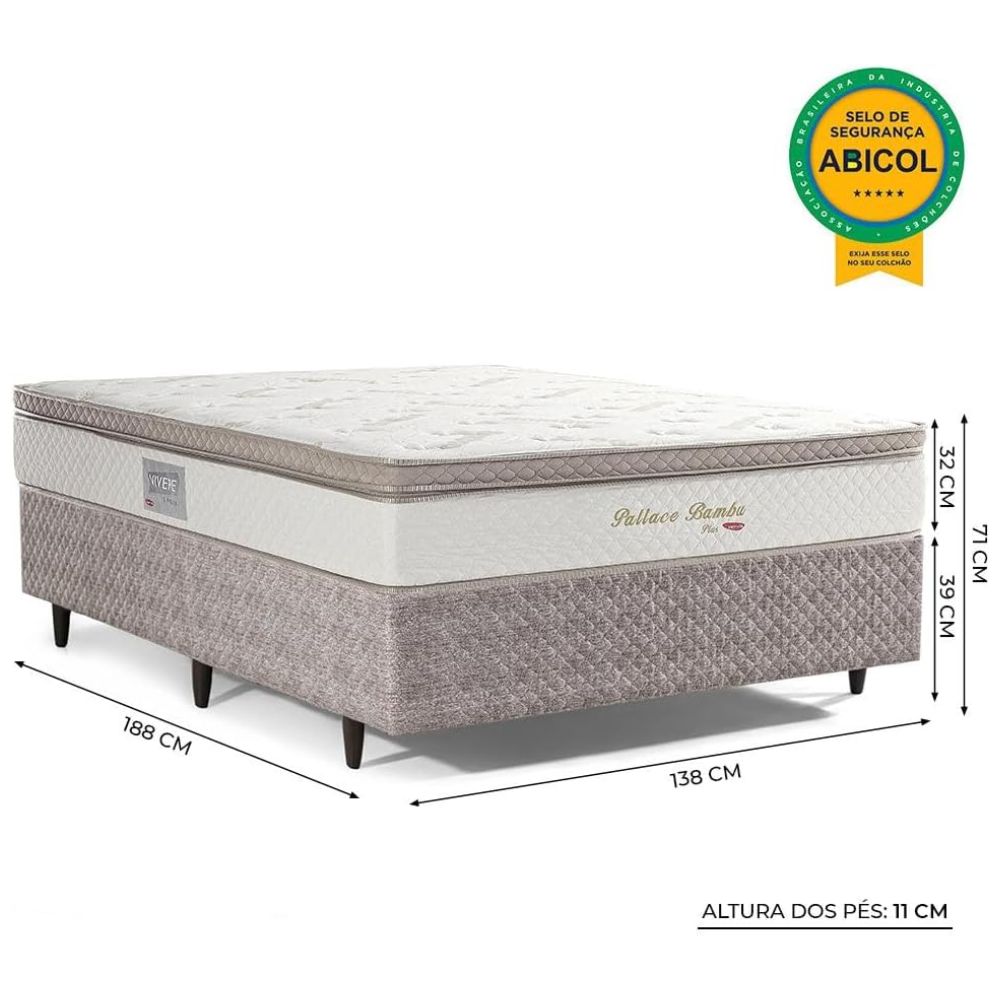 Cama Box de Casal Herval Pallace Bambu com Molas Ensacadas, 71x138x188 cm