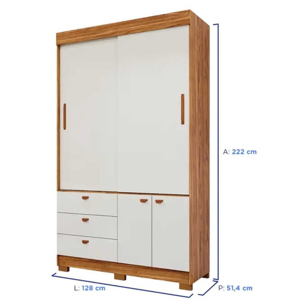 Guarda Roupa Panan Alice 2 Portas 3 Gavetas Cinamomo/Off White