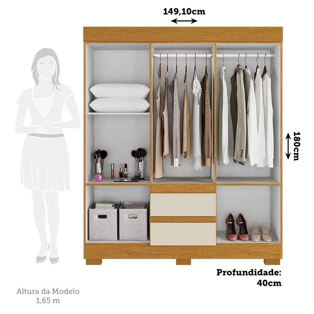 Guarda Roupa ACP Maya 6 Portas 2 Gavetas com Pés Cinamomo/Off White