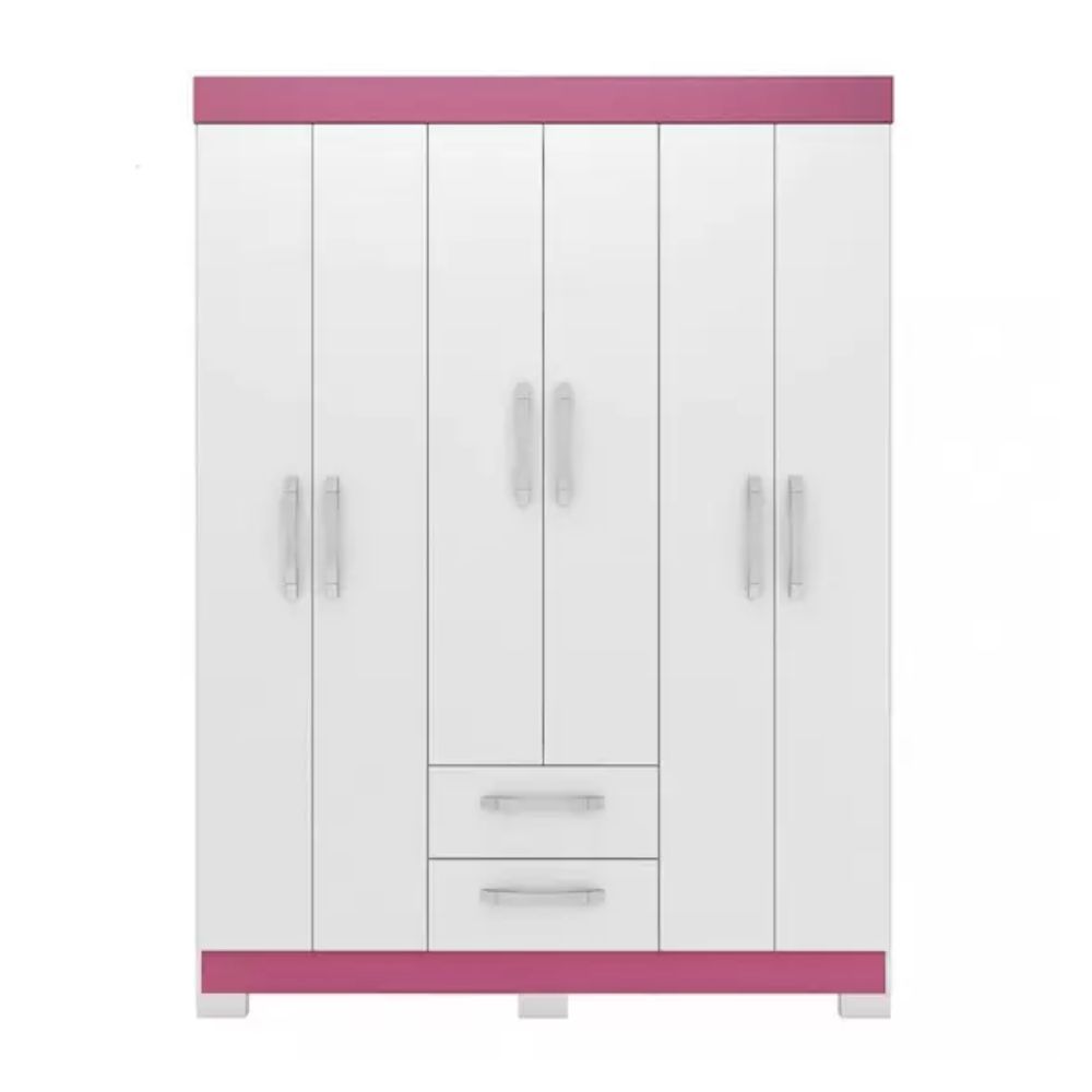 Guarda Roupa Solteiro 6 Portas 2 Gavetas NT 6015 Notável Móveis Branco New/Rosa