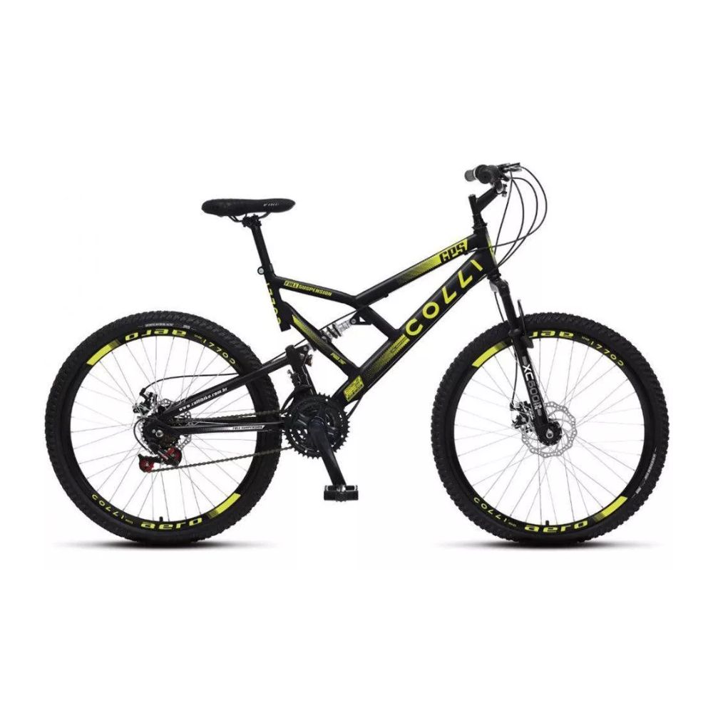 Bicicleta Colli GPS DP Aro 26 21 Marchas Masculina Preto Fosco/Amarelo Neon
