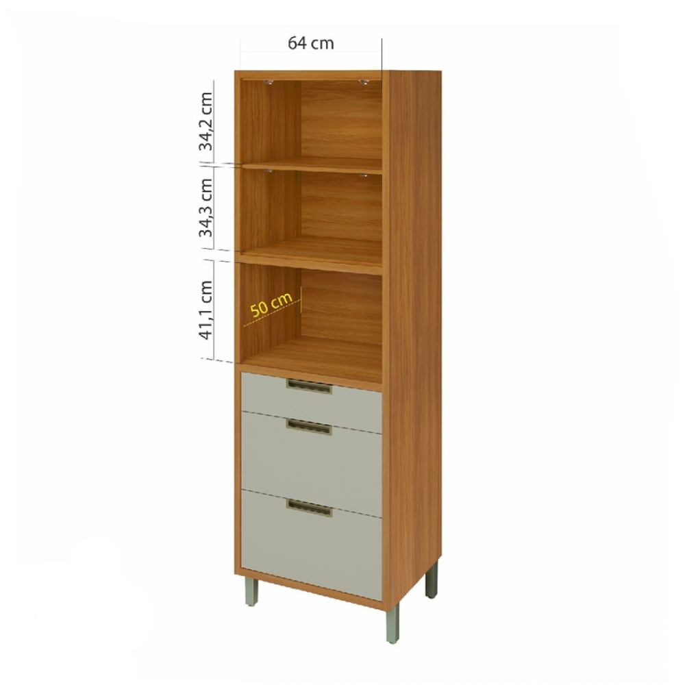 Paneleiro 2 Portas 3 Gavetas Nesher Imperatriz 70cm Freijó/Off White