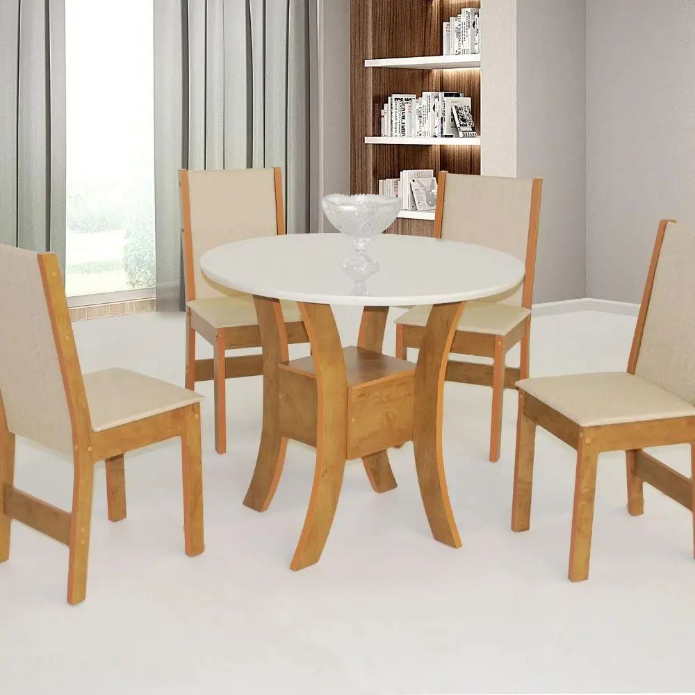 Mesa de Jantar Redonda Ayla Elane São Carlos Cinamomo/Off White