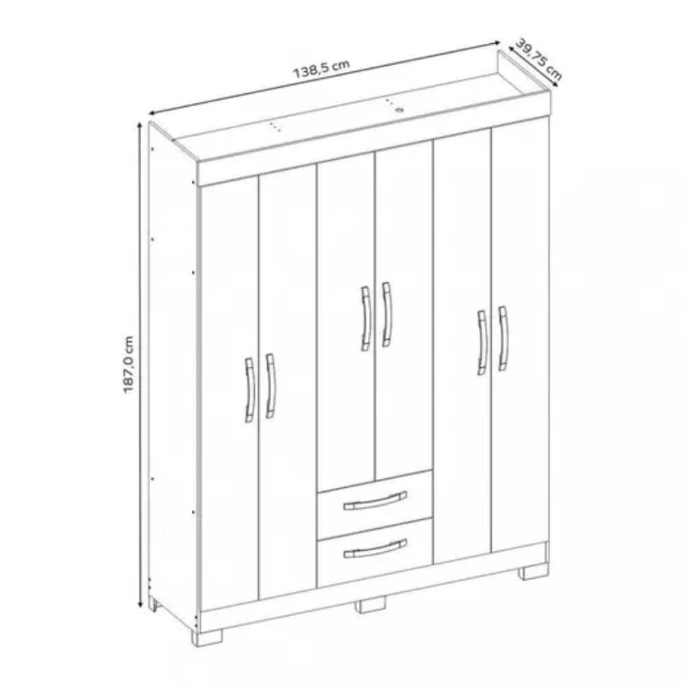 Guarda Roupa Solteiro 6 Portas 2 Gavetas NT 6015 Notável Móveis Nogal Trend