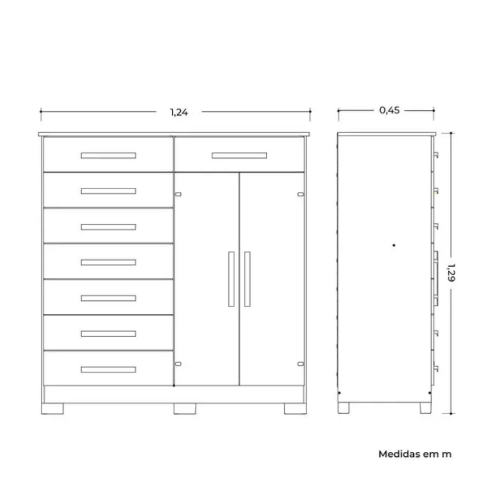 Cômoda 2 Portas 8 Gavetas Verona Albatroz Branco Fosco