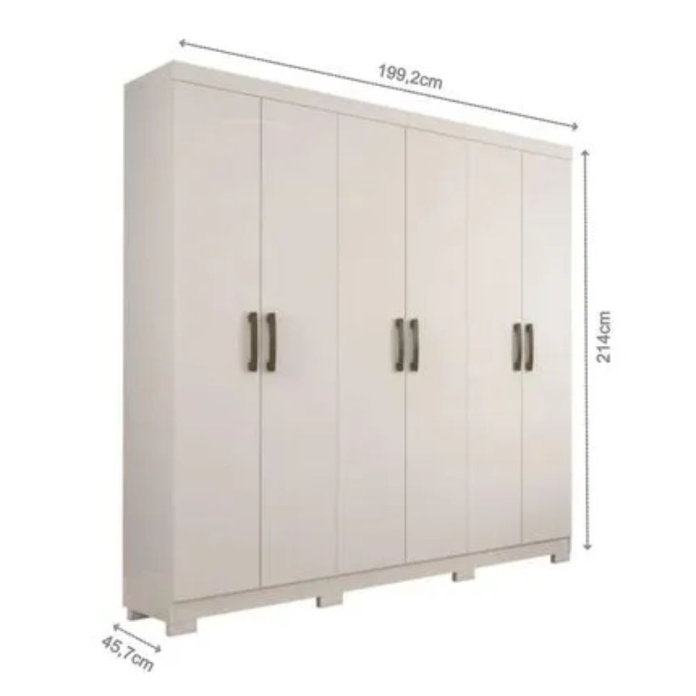 Guarda Roupa Casal 6 Portas e 3 Gavetas Clara Branco - Panan