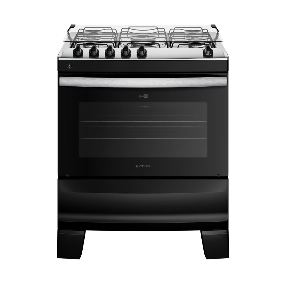 Fogão 5 Bocas Preto com Mesa Inox Atlas Agile Up Bivolt