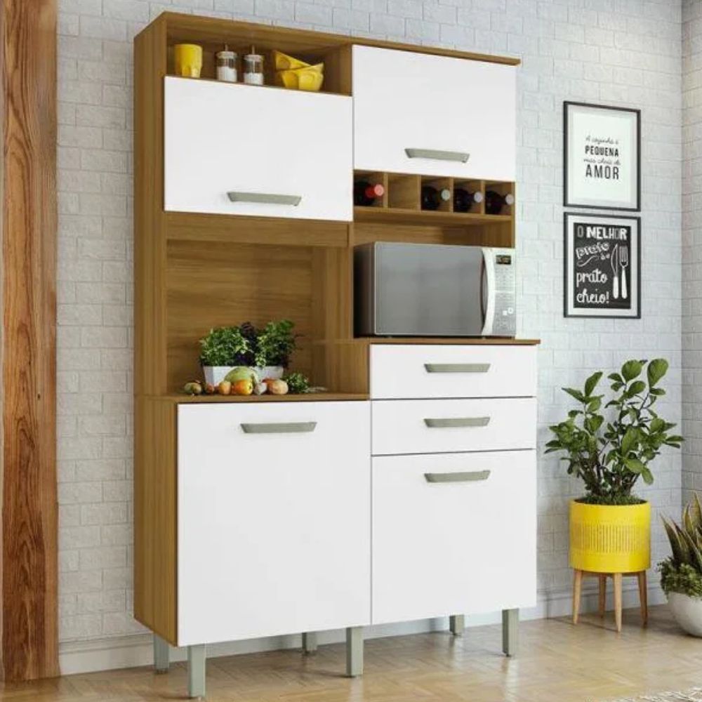 Armário de Cozinha Nesher Jr 4 Portas 2 Gavetas Freijo/branco
