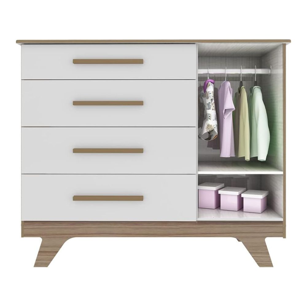 Cômoda Peroba Popy Retro Branco/Carvalho