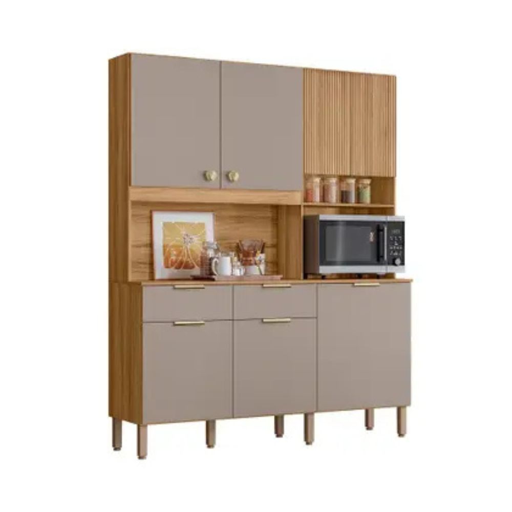 Cozinha Compacta Tropical 7 Portas 2 Gavetas Freijó/Fendy/Ripado Freijó - Nicioli