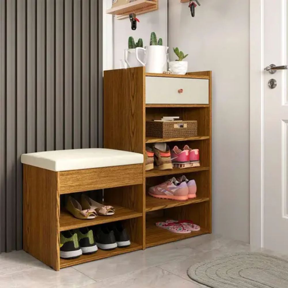 Sapateira Hall 1 Gaveta Cumaru e Off White Patrimar