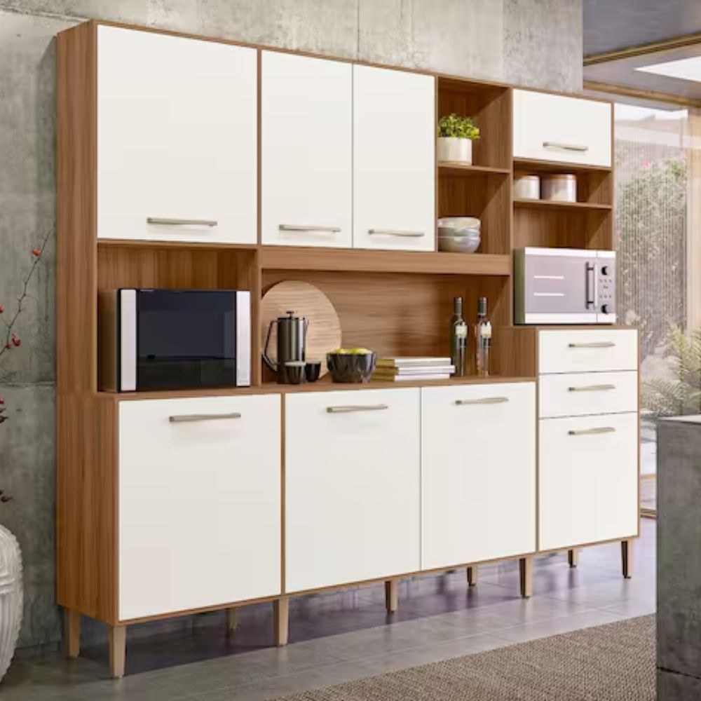 Kit Cozinha Nicioli Hortelã 2,40m Ipê/Off White Cristal