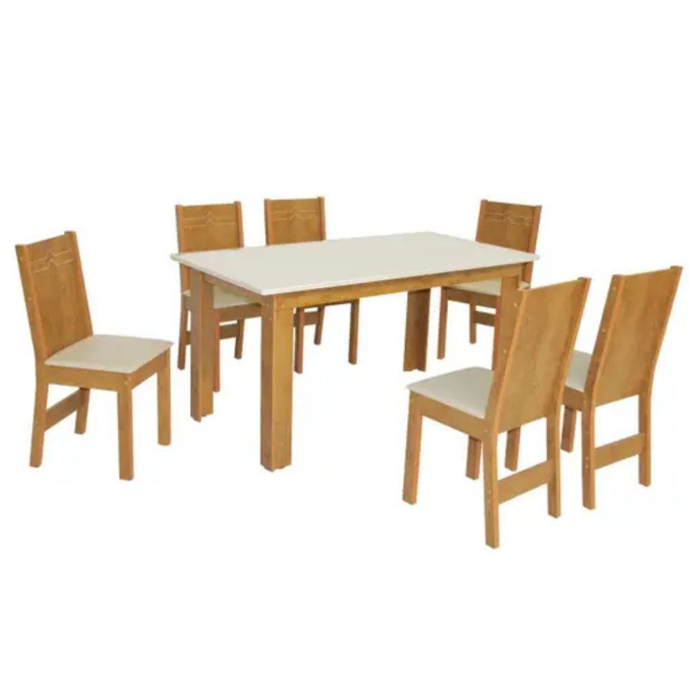 Mesa de Jantar Mariah 6 Cadeiras Elane São Carlos Cinamomo Off White