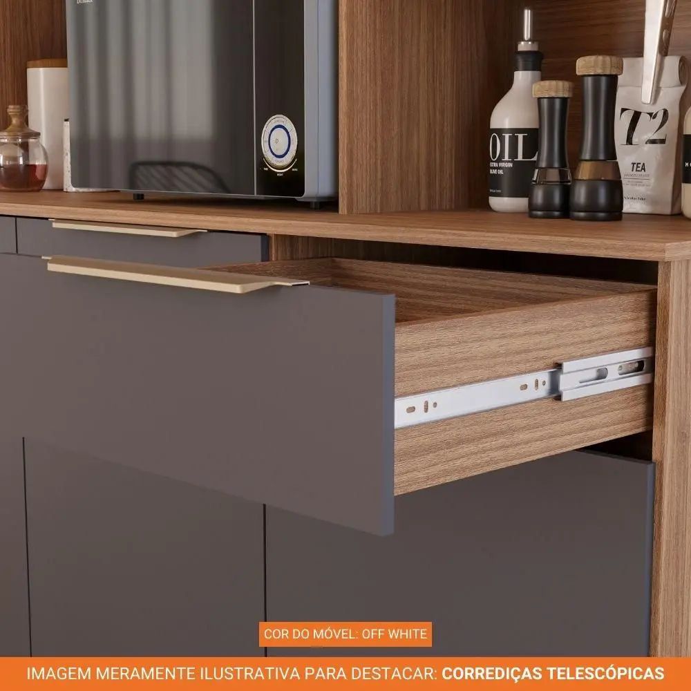Armário De Cozinha Completo MGM Luna 8 Portas 2 Gavetas Freijo/Off White