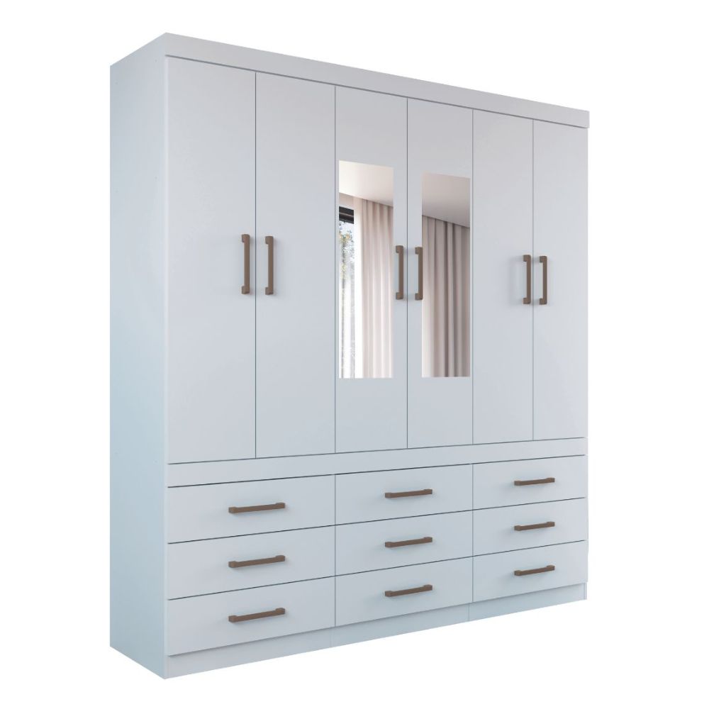 Guarda Roupa Santos Andira Star Plus 6.9 Com Espelho e Pés Branco