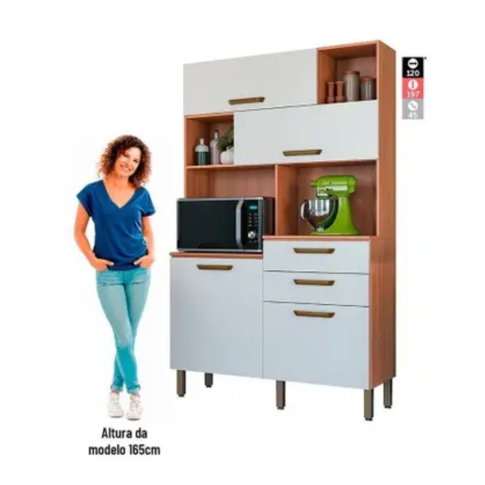 Cozinha Compacta Pimenta Telasul 1,20m 2 Portas 2 Gavetas Freijo/Branco