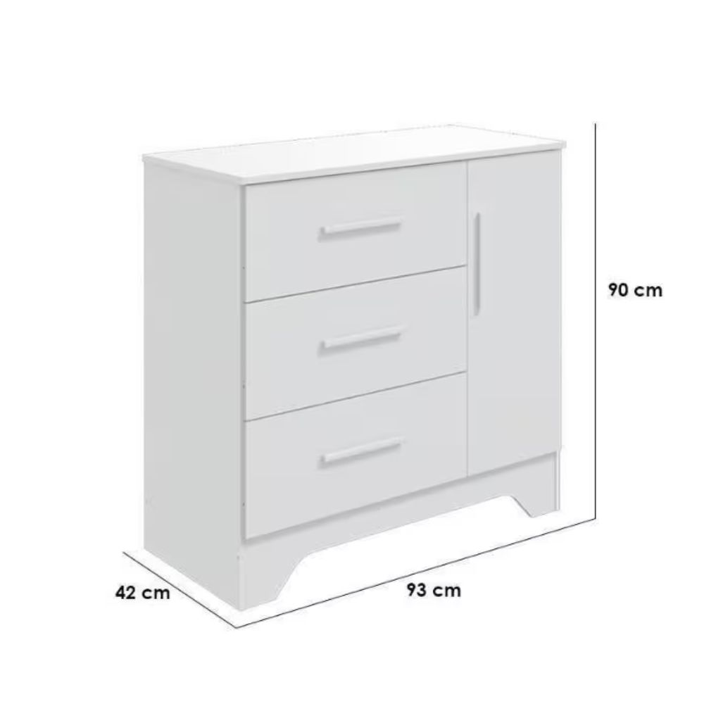 Cômoda De Quarto Popy Retrô 3 Gavetas Branco Brilho Peroba