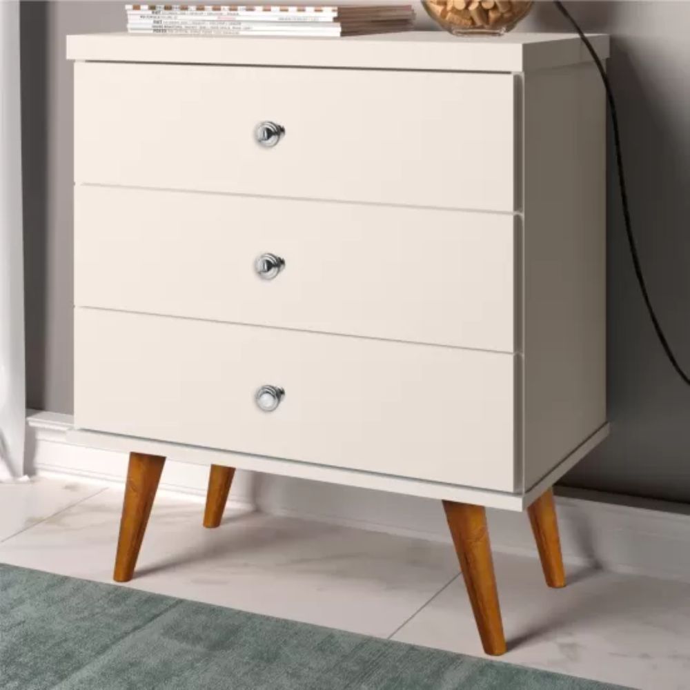 Mesa de Cabeceira 3 Gavetas Status J&amp;A Móveis Off White