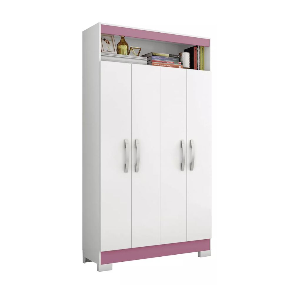 Armário Multiuso Notável NT 4040 Branco/Rosa